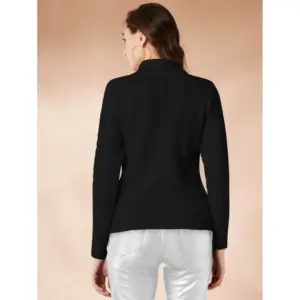 Generic Women's Polyester Solid High Neck Full Sleeve T-Shirt (Black)