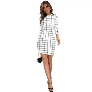 Generic Women's Polyester Solid High Neck Full Sleeve Dress (White)