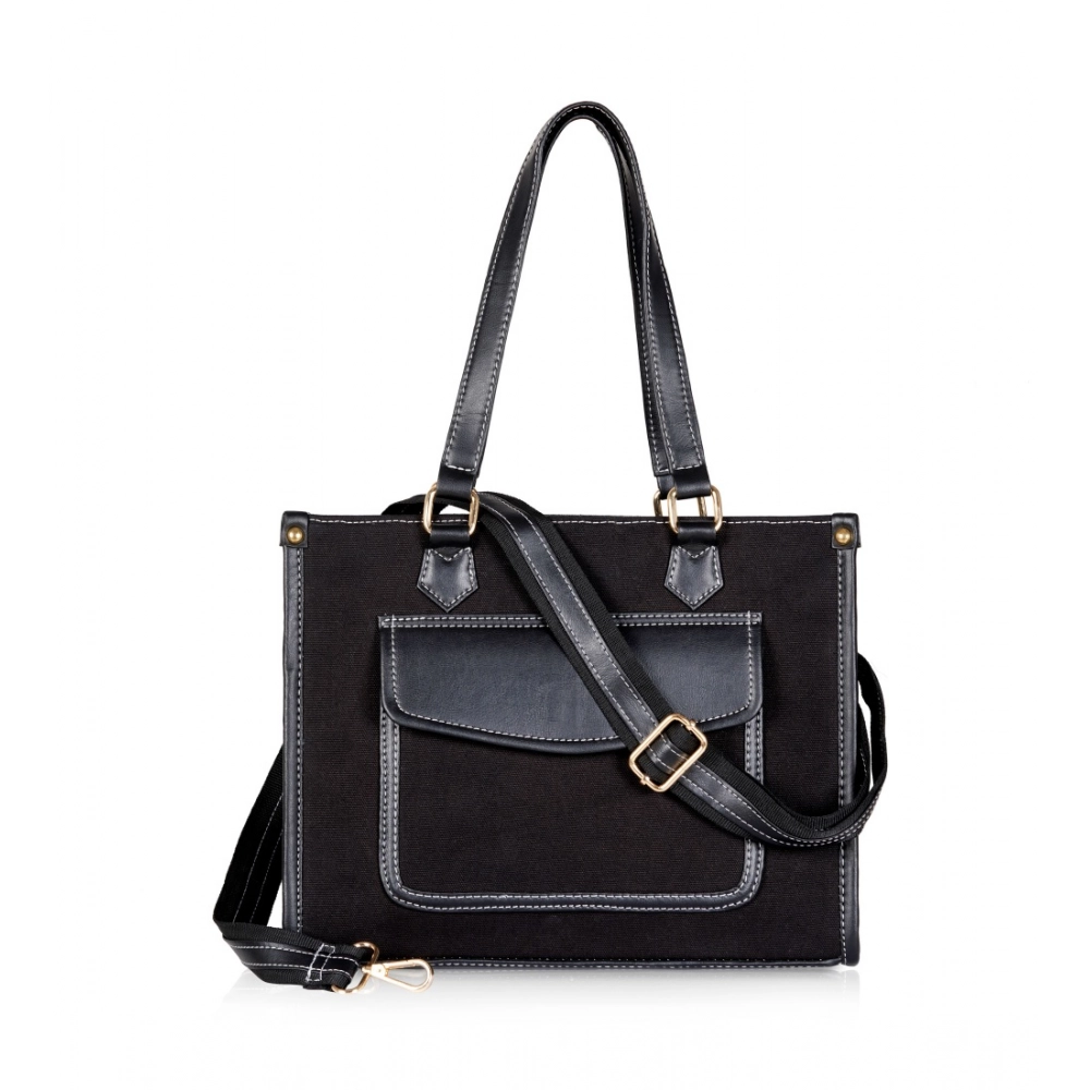 Women's Canvas Medium Top handle Satchel Zipper Handbag (Black)