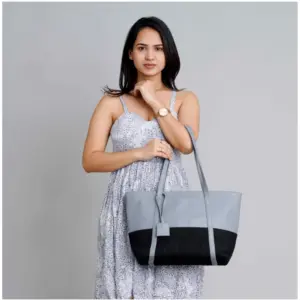 Women's Faux Leather Large Shoulder Zipper Handbag (Light Blue)