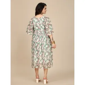 Generic Women's Georgette Printed Round Neck Short Sleeve Dress (Pink)