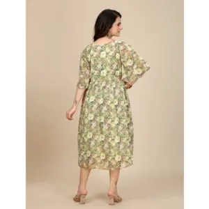 Generic Women's Georgette Printed Round Neck Short Sleeve Dress (Green)