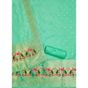 Generic Women's Banarasi Silk Printed Unstitched Salwar Suit Material With Dupatta (Seagreen, 3Mtrs)