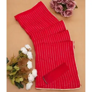 Women's Vichitra Silk Striped Saree with Blouse – Red