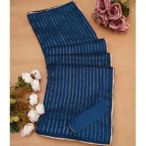 Women's Vichitra Silk Striped Saree with Blouse – Blue