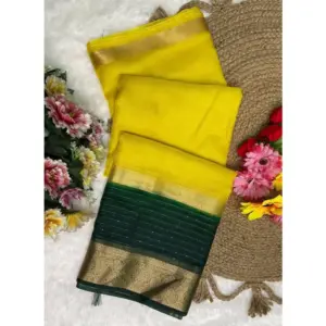 Women's Khadi Cotton Solid Saree with Blouse – Yellow