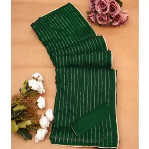 Women's Vichitra Silk Striped Saree with Blouse – Green