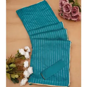 Women's Vichitra Silk Striped Saree with Blouse – Sky Blue