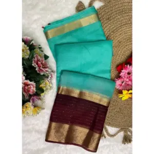 Women's Khadi Cotton Solid Saree with Blouse – Sky Blue