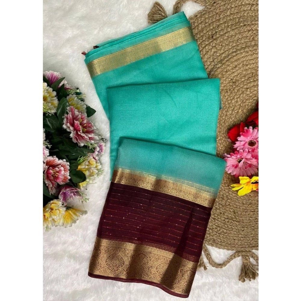 Women's Khadi Cotton Solid Saree with Blouse – Sky Blue