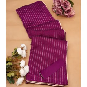 Women's Vichitra Silk Striped Saree with Blouse – Purple