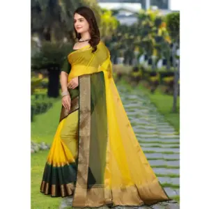 Women's Khadi Cotton Solid Saree with Blouse – Yellow