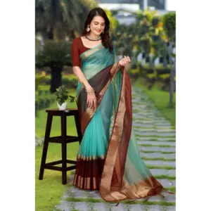 Women's Khadi Cotton Solid Saree with Blouse – Sky Blue