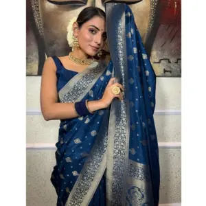 Women's Silk Printed Saree with Blouse – Rama Blue