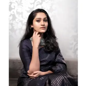 Women's Silk Printed Saree with Blouse – Black