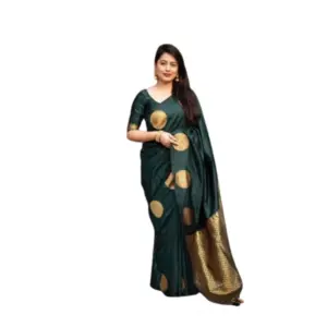 Women's Silk Printed Saree with Blouse – Green