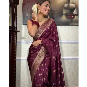 Women's Silk Printed Saree with Blouse – Wine