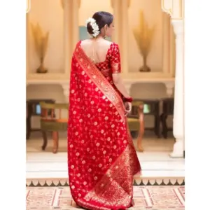 Women's Silk Printed Saree with Blouse – Red
