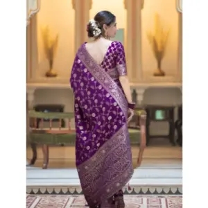 Women's Silk Printed Saree with Blouse – Purple
