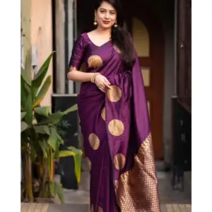 Women's Silk Printed Saree with Blouse – Wine