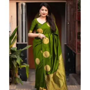 Women's Silk Printed Saree with Blouse – Green