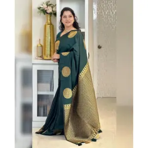 Women's Silk Printed Saree with Blouse – Green
