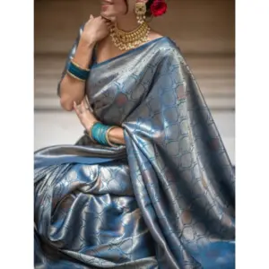 Women's Silk Printed Saree with Blouse – Rama
