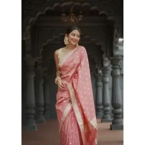 Women's Cotton Printed Saree with Blouse – Peach