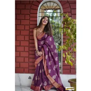 Women's Silk Printed Saree with Blouse – Purple