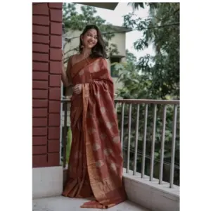 Women's Silk Printed Saree with Blouse – Maroon