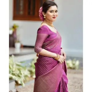Women's Silk Printed Saree with Blouse – Purple