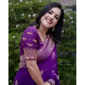 Women's Silk Printed Saree with Blouse – Purple