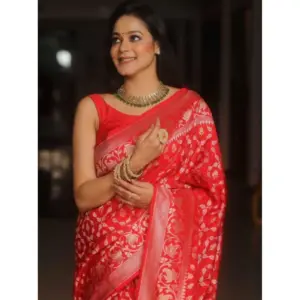 Women's Silk Printed Saree with Blouse – Orange