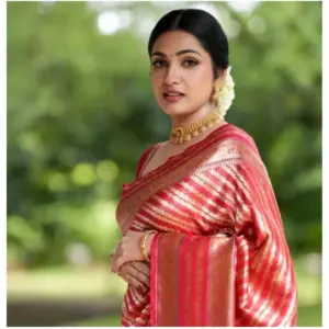 Women's Silk Printed Saree with Blouse – Pink