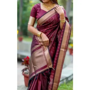 Women's Silk Printed Saree with Blouse – Maroon