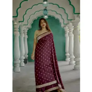 Women's Cotton Printed Saree with Blouse – Purple