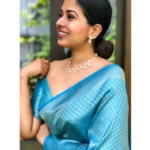 Women's Silk Printed Saree with Blouse – Sky Blue