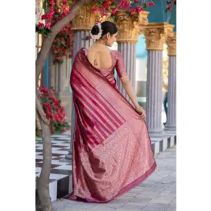 Women's Silk Printed Saree with Blouse – Pink
