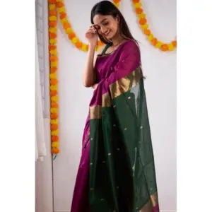 Women's Cotton Printed Saree with Blouse – Wine