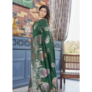 Women's Silk Printed Saree with Blouse – Green