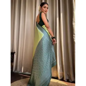 Women's Silk Printed Saree with Blouse – Sea Green