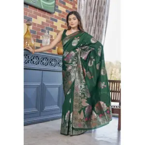 Women's Silk Printed Saree with Blouse – Green