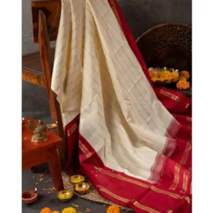 Women's Silk Printed Saree with Blouse – Off White