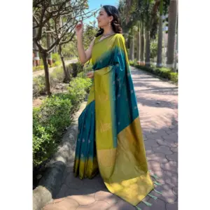 Women's Silk Printed Saree with Blouse – Rama