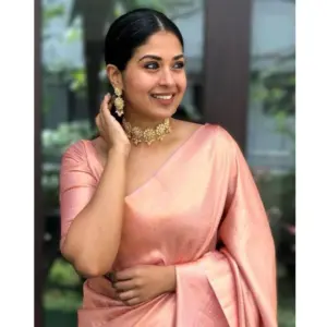 Women's Silk Printed Saree with Blouse – Peach