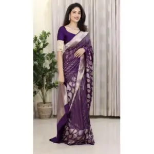 Women's Silk Printed Saree with Blouse – Purple