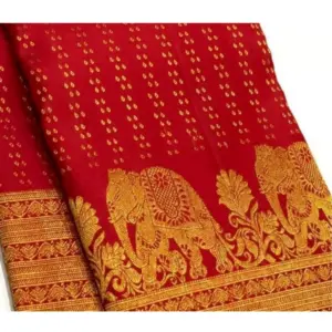 Women's Silk Printed Saree with Blouse – Red