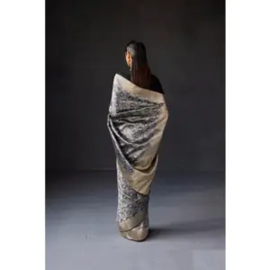Women's Silk Printed Saree with Blouse – Grey