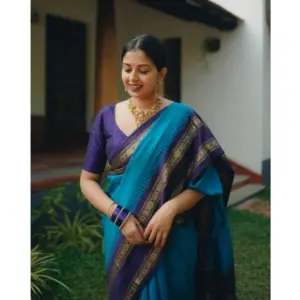 Women's Silk Printed Saree with Blouse – Blue