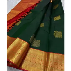 Women's Silk Printed Saree with Blouse – Green